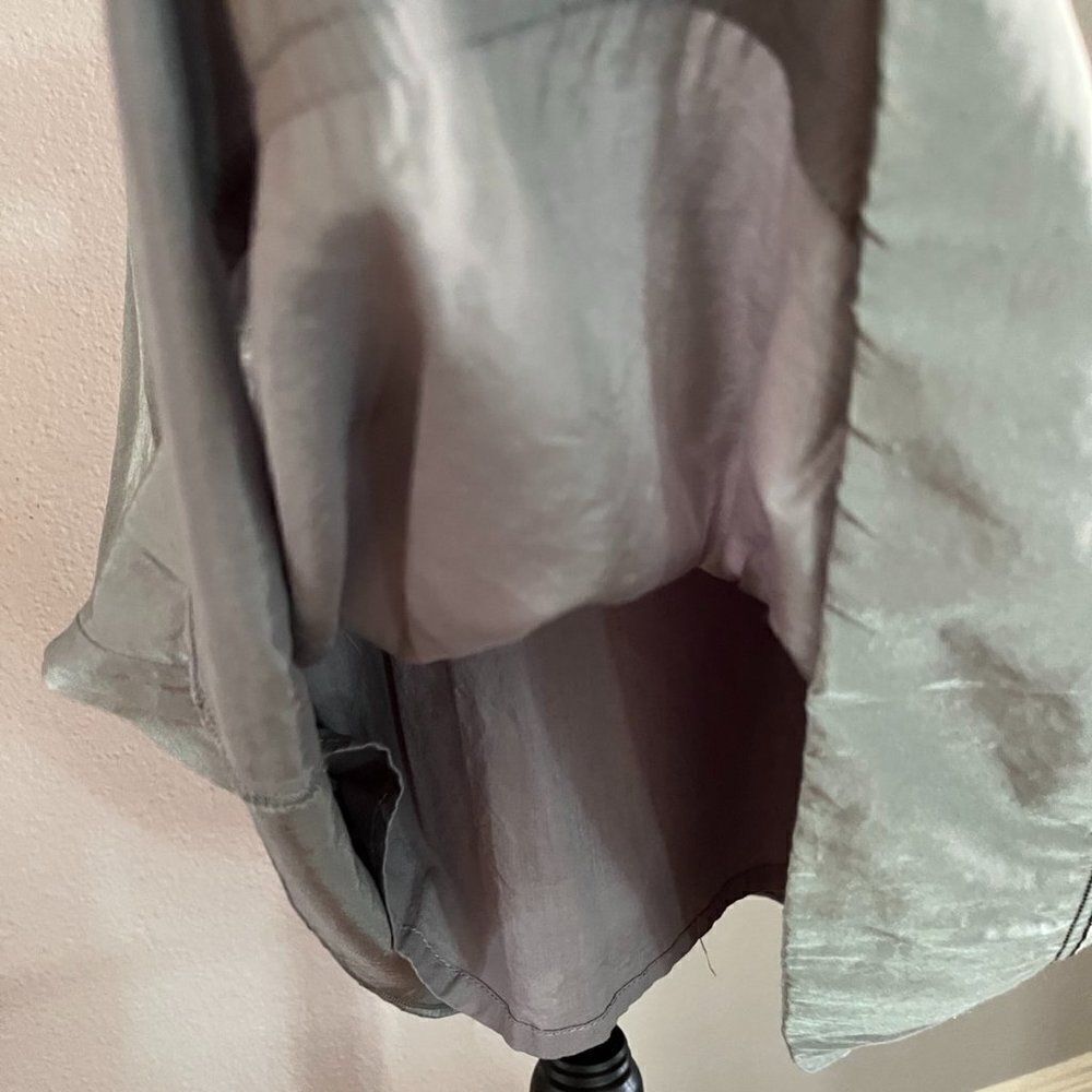 Cecico silk gray A-line sundress with black decoration size S - Picture 7 of 10